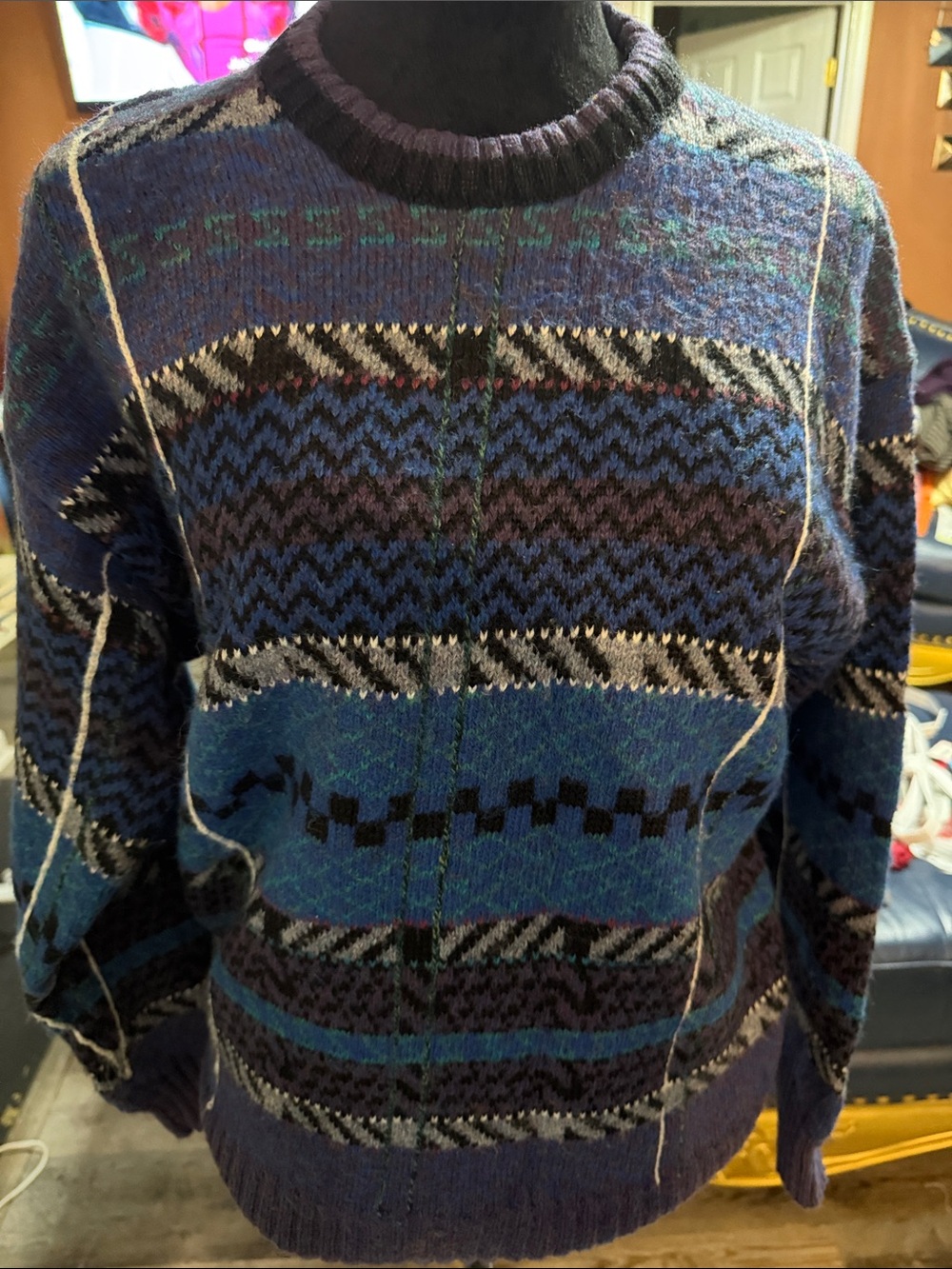 80’s Vintage Concrete Mix Blue Patterned Crewneck Sweater